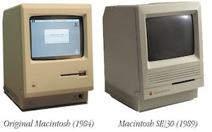 Macintosh 128K vs Macintosh SE/30 design comparison