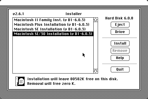 Installing System 6.0.3 on a Macintosh SE/30