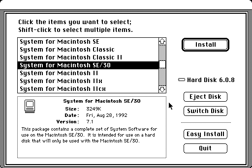 Installing System 7 on a Macintosh SE/30